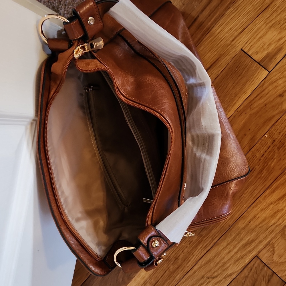YZAOLL Brown Vegan Synthetic Leather Shoulder Bag Purse NWT - Picture 4 of 8
